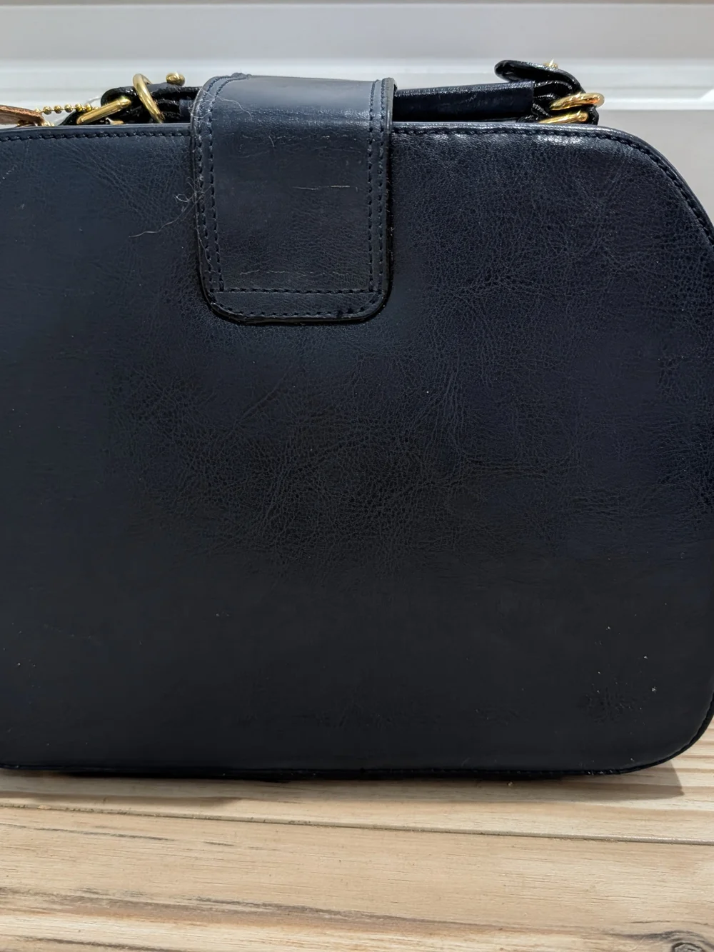 Vintage Rosenio Splendid Navy Blue Structured Top Handle Handbag Gold Hardware